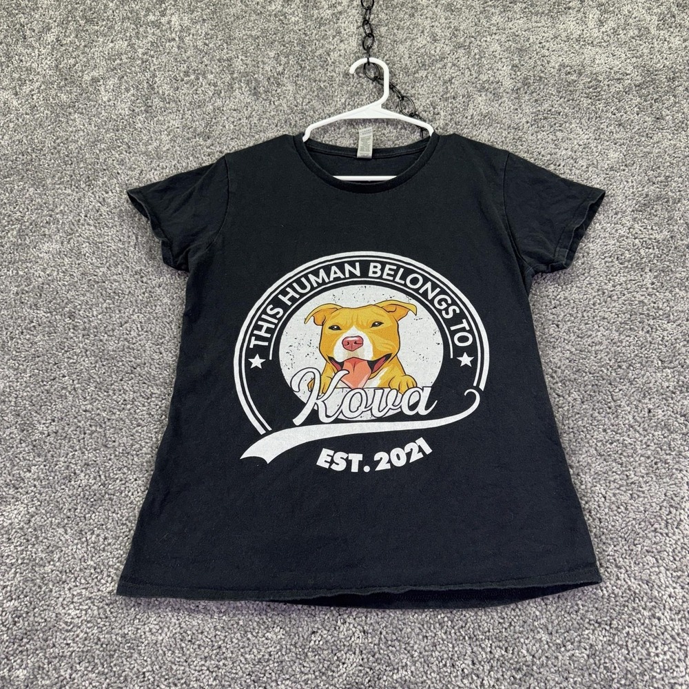 Gildan Shirt Womens M Black This Human Belongs To Kova Dog Graphic Tee